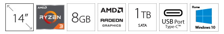 HP 14-DK1031 14 AMD Ryzen 3 3250U 8GB 1TB
