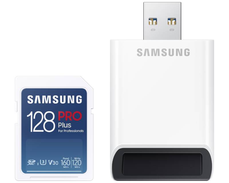 SAMSUNG PRO PLUS Full Size SDXC 128GB U3 + Card Reader MB-SD128KB